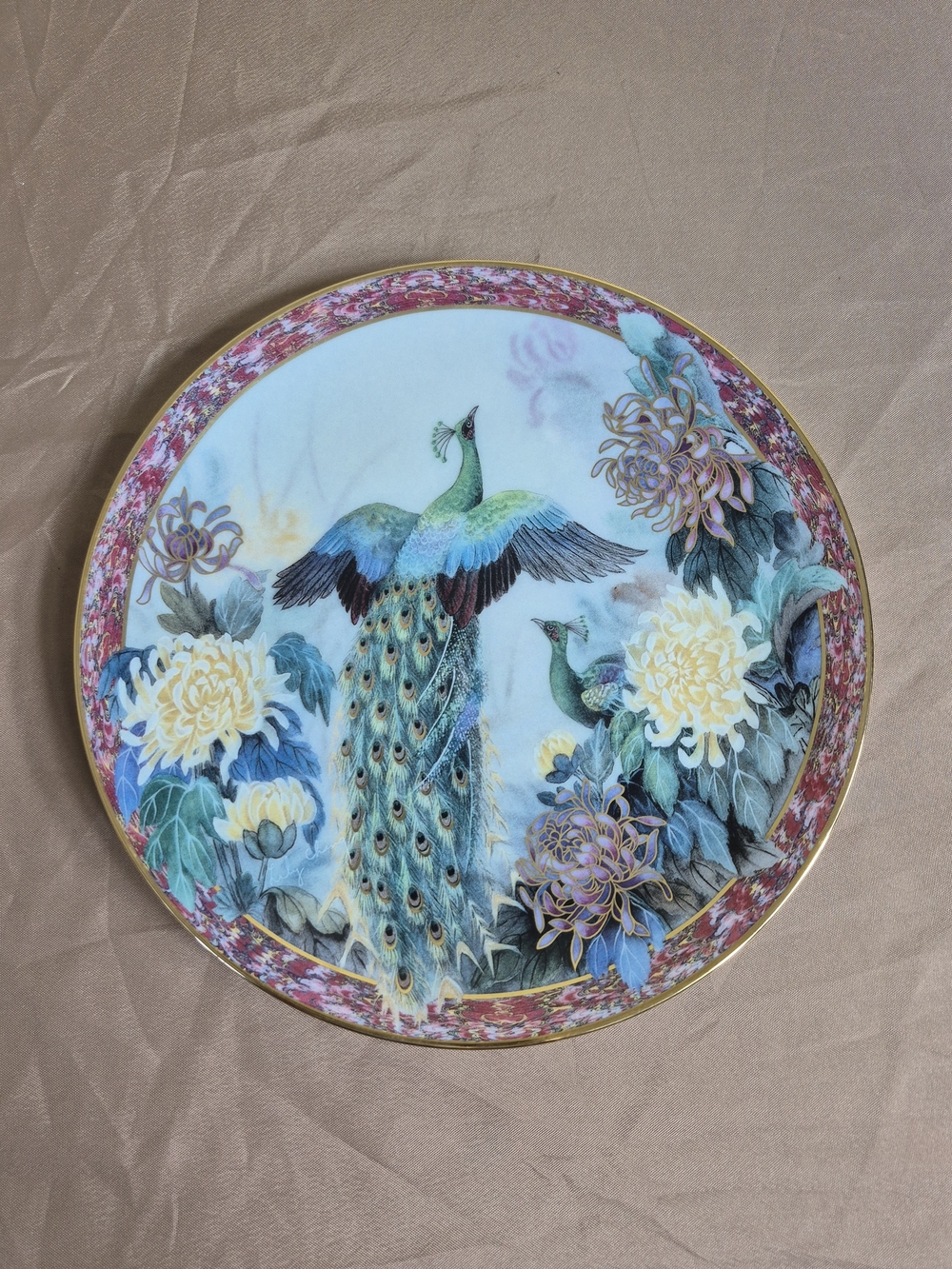 Vintage W.S. George "Serenity" Peacock Collector Plate by Lily Chang 1992